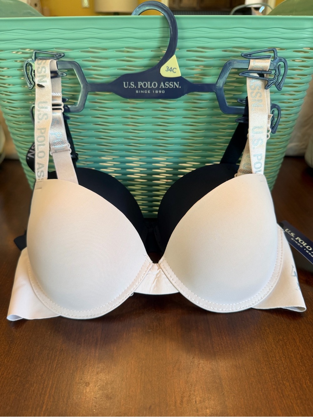 NWT U.S. Polo Assn. 2 PACK Padded Push Up Bras with Branded Straps - 34C
